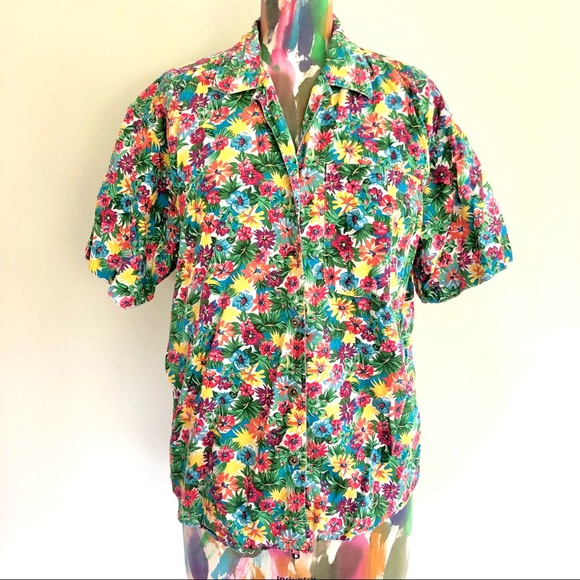 💐VINTAGE Liz Claiborne Multicolor Floral Cotton Top - Picture 3 of 5